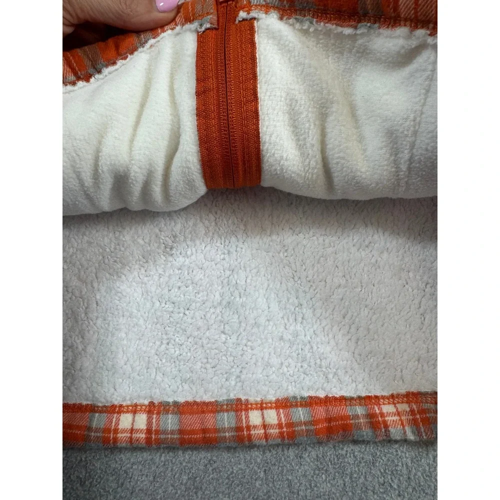Riding Sport Sherpa Lined Plaid Hooded Jacket Women Small Orange Full Zip Fleece